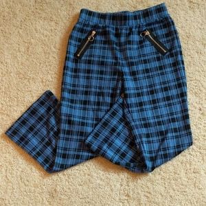 BLUE PLAID STRETCH PANTS